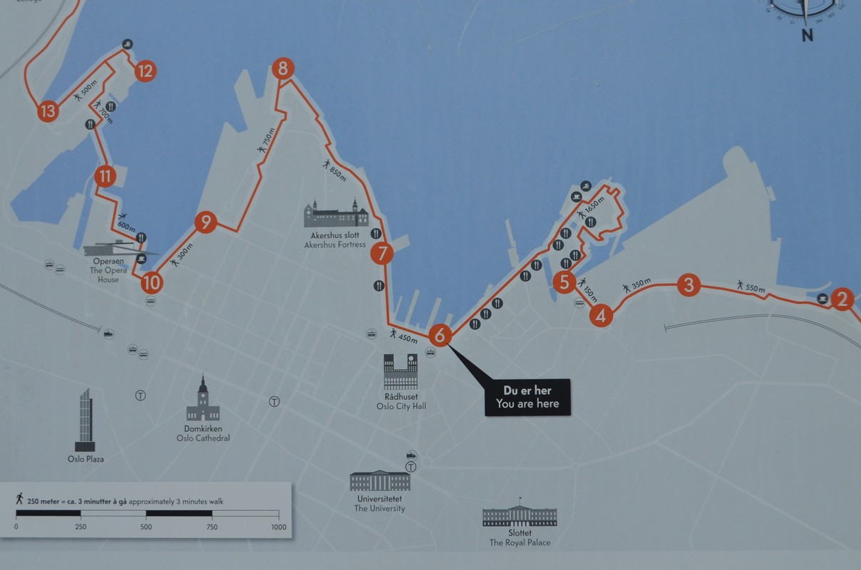 Карта проекта Havnepromenaden с указанием инфоточек, Осло 